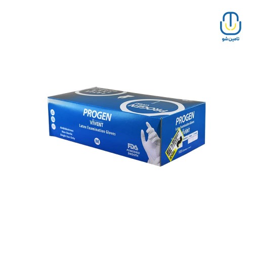 دستکش معاینه لاتکس کم پودر پروژن وی ونت سایز مدیوم بسته ۱۰۰ عددی