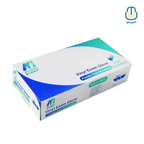 دستکش معاینه وینیل گرین سفید سایز لارج بسته ۱۰۰ عددی
