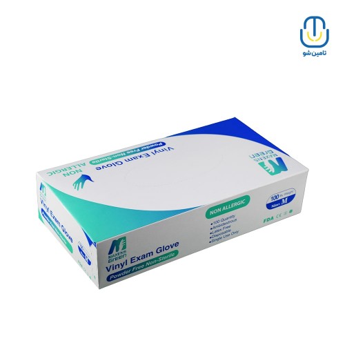 دستکش معاینه وینیل گرین سفید سایز مدیوم بسته ۱۰۰ عددی
