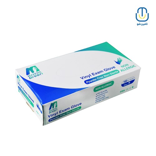 دستکش معاینه وینیل گرین سفید سایز اسمال بسته ۱۰۰ عددی
