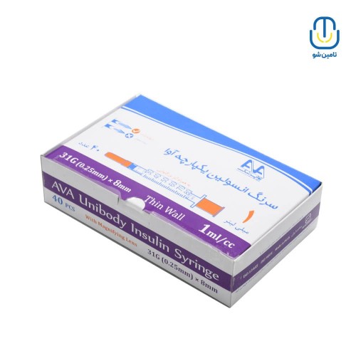 سرنگ انسولین یکپارچه آوا نیدل ثابت یک سی سی گیج ۳۱